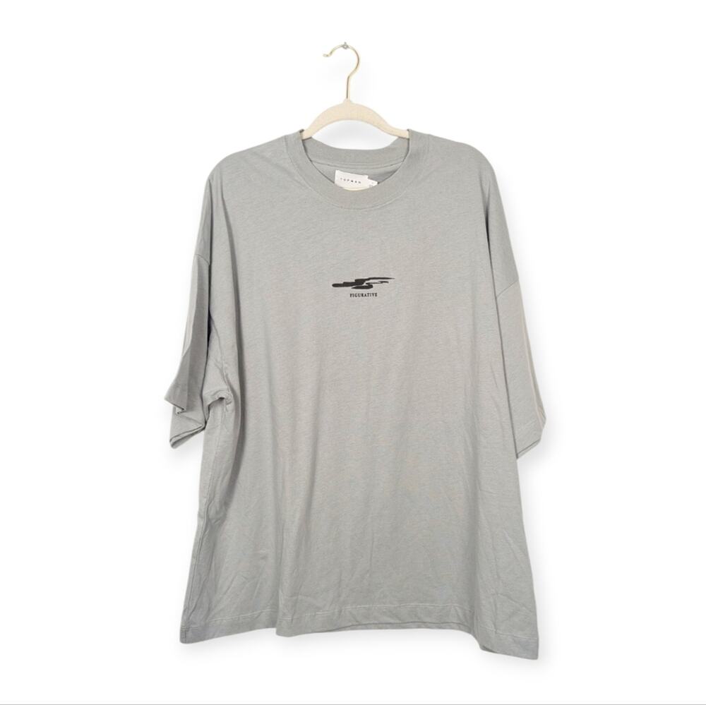 NWT Topman Grey Figurative Oversized Short Sleeve Crewneck Tee Size L